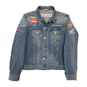 VTG GAS x Honda Repsol Racing Denim Trucker Jacket Men L XL MotoGP Y2K Blue